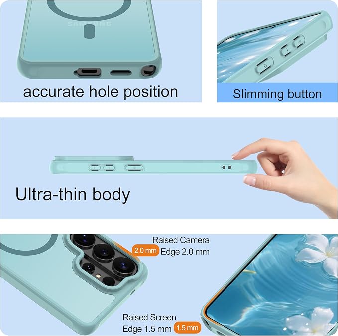 for Samsung Galaxy S26 Ultra Phone Case: S26 Ultra Case [Mag-Safe Fit] with 2PC HD Screen Protector,Frosted Translucent S26 Ultra Case Soft-Touch Skin Protection for Galaxy S26 Ultra Cover,Mint Greenn