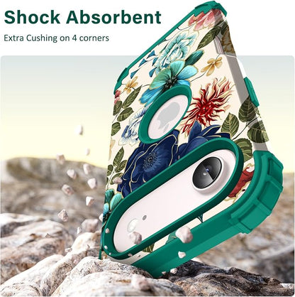 Hocase for iPhone Air Case 6.5", Heavy Duty Shockproof Protection Soft Silicone Rubber+Hard Plastic Bumpers Hybrid Protective Case for iPhone Air 2025 - Teal Flowers