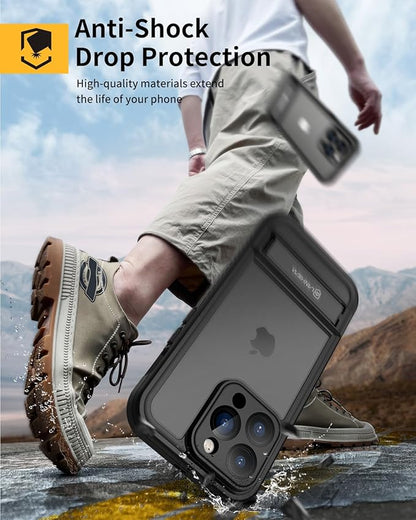Lanhiem for iPhone 15 Pro Max Case with Kickstand, IP68 Waterproof Dustproof Built-in Screen Protector, Full Body Shockproof Protective Front and Back Cover for iPhone 15 Pro Max, 6.7 Inch (Black)