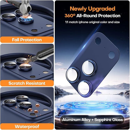 Jeluse Compatible with iPhone 17 Pro Max Camera Lens Protector, Strong Adhesion Full Coverage Metal Aluminum Alloy Ultra Clarity Tempered Glass Camera Screen Protector