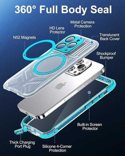 for iPhone 15 Pro Waterproof Case with Magsafe, Built-in [Camera & Screen Protector] [Lanyard], IP68 Water Proof Full Body Dustproof Heavy Duty Frosted Protective Phone Cover, 6.1" Teal