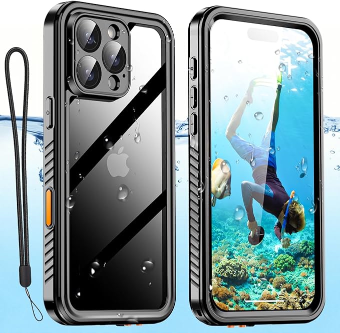 AICase for iPhone 16 Pro Case Waterproof, Clear Water Proof Built-in Screen Protector Shockproof Dustproof Snowproof Full Body Rugged Underwater Phone Case with Lanyard