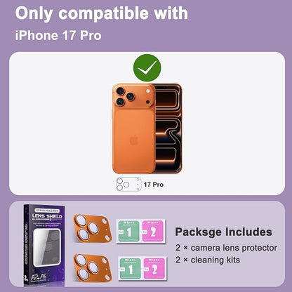 2 Pack Camera Lens Protector for iPhone 17 Pro,[Not Easy to Breakn ] AR Tempered Glass Strong Adsorption Metal Camera Cover Screen-Orange