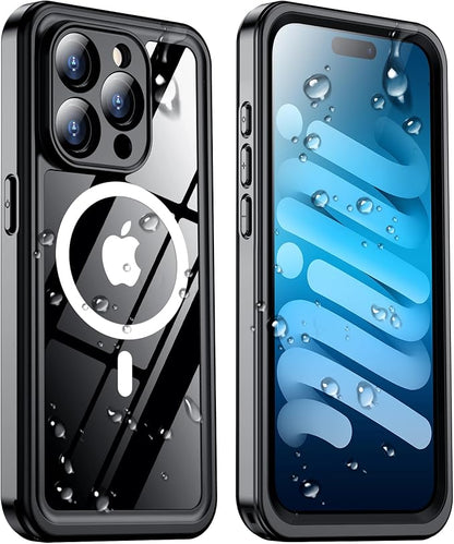 Temdan for iPhone 15 Pro MaxCaseWaterproof,Built-in Screen Protector [IP68 Underwater][15FT Military Dropproof][Dustproof][For MagSafe] 360 Full-BodyPhone Case-Black (CXFM-B 15ProMaxBlack-02)