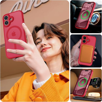 MOCCA Magnetic for iPhone 17 Case, (Compatible with Magsafe) (16FT Military Grade Protection) Full Camera Protection Anti-Fingerprint Slim Translucent Matte Phone Cover 6.3",Red