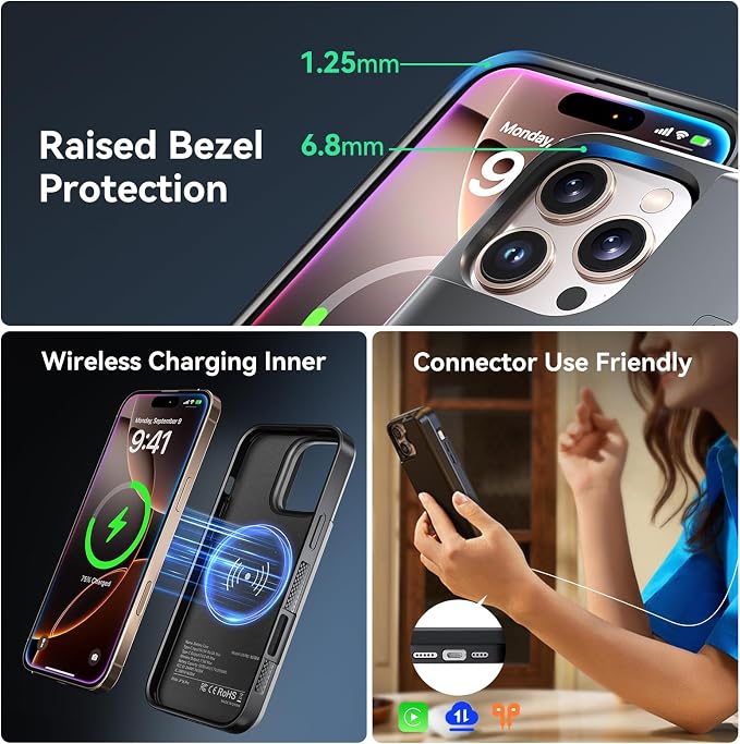 NEWDERY Upgraded Battery Case for iPhone 16 Pro Max, 8000mAh USB-C Portable Power Bank, CarPlay, Sync Data Supported, Rechargeable Charger Case Compatible with iPhone 16 Pro Max 6.9", Black