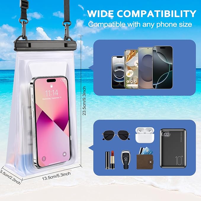 2 Pack Large Waterproof Phone Pouch, IPX8 Double Sealing Floating Waterproof Bag for iPhone 17 16 15 14 Pro Max Sumsang S25 S24 Google All Devices