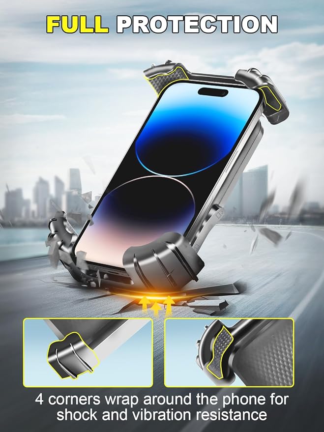 Motorcycle Phone Mount,Handlebar Phone Holder for Bike,360°Rotation,Silicone Wrapped Phone Clamp,One-Touch Quick Lock Scooter Stroller Bicycle Phone Holder,4.7- 6.8"Phones,Thick Cases Friendly
