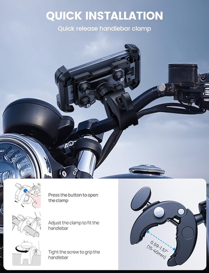 Lamicall Motorcycle Phone Mount Holder - [Dual Vibration Dampener] [Upgrade Handlebar Clip] Motorcycle Cell Phone Holder, Bike Phone Mount, Gifts for iPhone 16 15 14 Pro Max, 4.7-6.7" Phones, Black