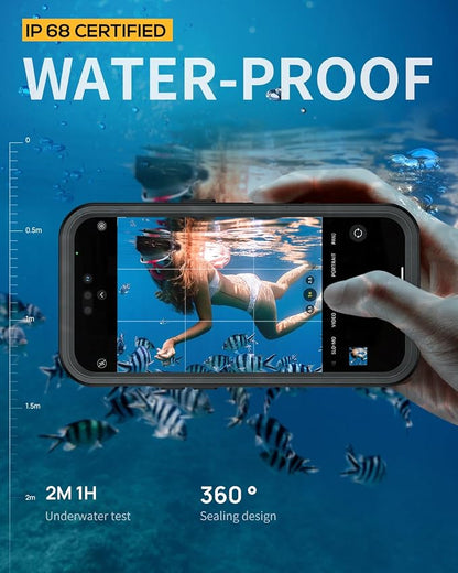 Lanhiem for iPhone 15 Pro Max Case with Kickstand, IP68 Waterproof Dustproof Built-in Screen Protector, Full Body Shockproof Protective Front and Back Cover for iPhone 15 Pro Max, 6.7 Inch (Black)
