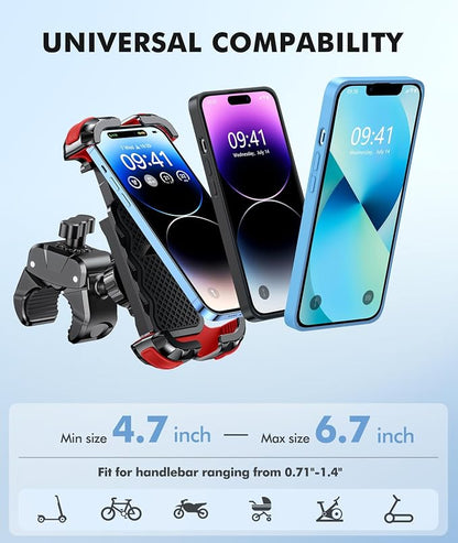 Zewdov Motorcycle Phone Mount [Secure Grip][Anti-Drop], Upgrade Bike Phone Holder [1s Stable Lock], 360° Rotatable Phone Holder for Mountain Bike/ATV/Scooter, Fits for iPhone/Samsung 4.7-6.7"