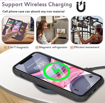 for Wallet Case Compatible with iPhone 11,Multi-Function Detachable 3 in 1 Magnetic iPhone 11 Case Wallet,Flip Strap Zipper Card Holder Phone Case with Shoulder Straps (Pruple)
