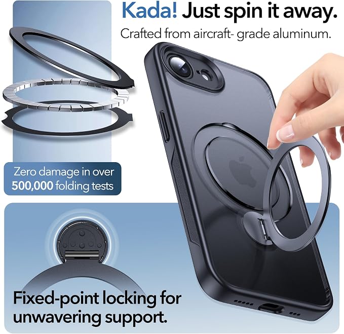 Anqrp 360° All-in-ONE Stand Case for iPhone 17e & iPhone 16e Case with Rotatable Magnetic Kickstand Ring Holder, Compatible with MagSafe, MIL-Grade Shockproof iPhone 17e/16e Phone Case Cover,Black