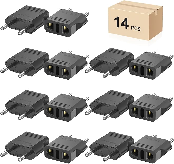 Travel Adapter, 14 Pack of US/CA to European Plug Adapter Travel Power Plug Universal Power Jack Wall Plug Converter (Black)