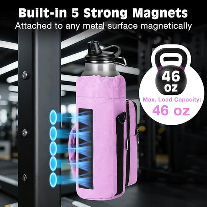 MoKo Magnetic Gym Bag, Magnetic Water Bottle Holder with Clear Phone Pouch, Built-in 4 Magnets Fitness Bag for Men and Women Compatible with Most Water Bottles, Gym Accessories Gifts, Purple