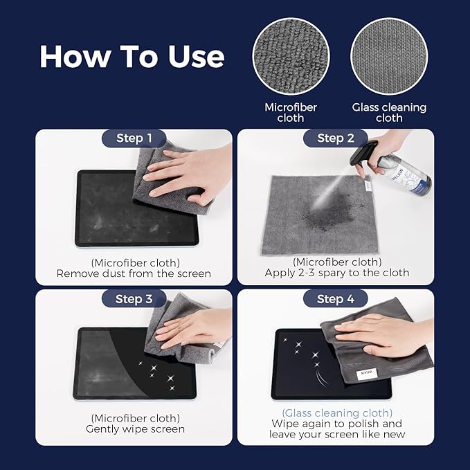 CLICK CLEAN Screen Cleaner Kit - 1 X Screen Cleaner for All Phones, Laptop and Tablet Screens, 2 X Cleaning Gel Mist, 1 Microfiber Cloth and 1 Glass Wipe Included
