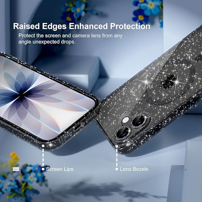 Choiche Magnetic for iPhone 17 Case Compatible with MagSafe, Women Cute Glitter Sparkly Phone Case with Diamond Camera Lens Protectors, Military-Grade Drop Protection 6.3" (Black)