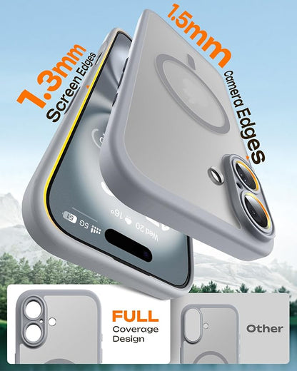 TOCOL for Phone 16 Case, Compatible with Magsafe Charger, Full Camera Protection, Drop Protection, Translucent Matte Phone Case for iPhone 16 6.1 inch (Gray)