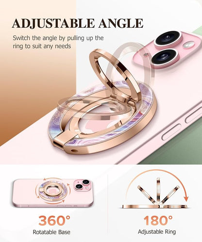 GVIEWIN Magnetic Phone Ring Holder, Compatible with MagSafe Phone Grip with Adjustable Stand, Magnet Phone Ring Kickstand for iPhone 17/16/15/14/13/12 Pro Max Plus Air/Other Phones (Flowing Sakura)