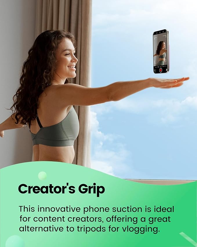 amBand Magnetic Suction Mirror Window Phone Holder, Sticky Grip Double Sided Mount for iPhone, Gym Bathroom Kitchen, Hands-Free for Makeup FaceTime Shower Viewing with MagSafe Accessories, Frost White