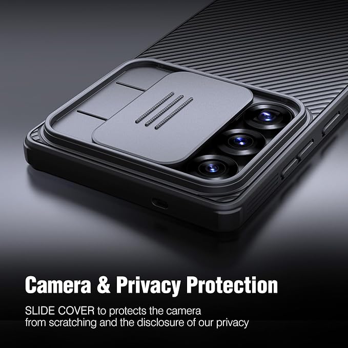 Nillkin for Samsung Galaxy S25 Plus Case with Camera Cover, [Lens Protection] Mil-Grade Shockproof Protective Bumper Hard Cover Slim Phone Case for Galaxy S25 Plus Cases 6.7'' Black