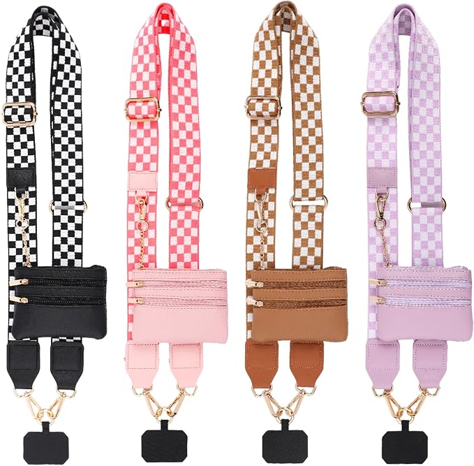 4 Pack Clip and Go Strap for Phone with Wallet Crossbody Phone Strap with Zippered Pouch Adjustable Lanyard Bag (Fresh)