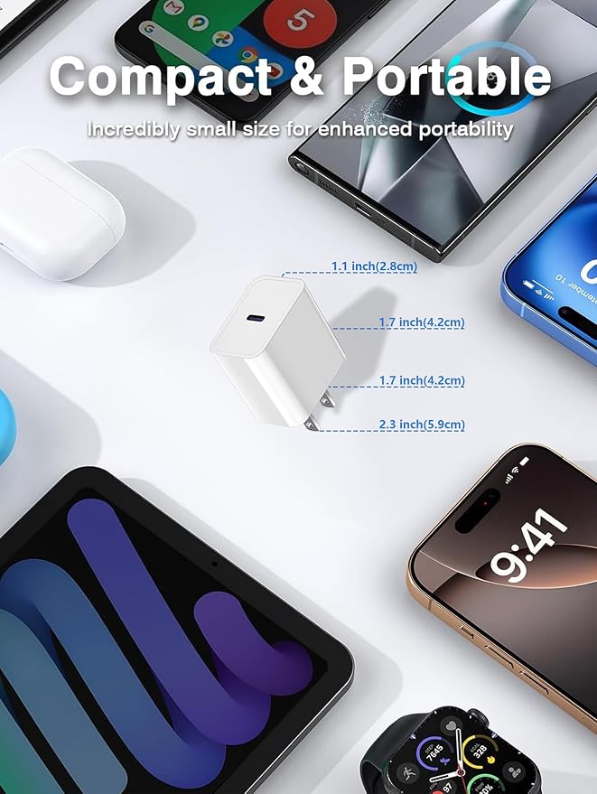 USB C Charger Block 20w for Apple MagSafe Charger iPhone 16/15/14/13/12/AirPods (Only Type-C Power Adapter, Cable not Included), White 1-Pack