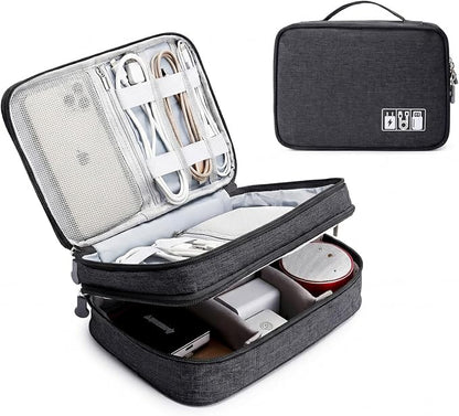 Lanola Travel Cable Organizer Bag, Electronic Accessories Case Portable Double Layer Cable Storage Bag for Cord, Charger, Flash Drive, Phone, SD Card,Personal Items - (Black)