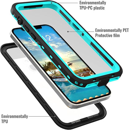 Waterproof Phone Case Compatible with iPhone 13, IP68 Waterproof Shockproof Dust-Proof Phone Case with Built in Screen Protector, Full Body Protective Case (Blue, iPhone 13)
