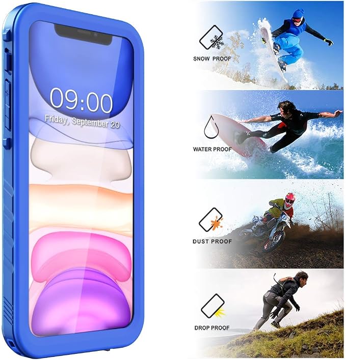 SPORTLINK Waterproof Case for iPhone 11, Full Body Heavy Duty Protection Full Sealed Cover Shockproof Dustproof Built-in Clear Screen Protector Rugged Case for iPhone 11 6.1 Inch Blue