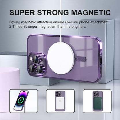 Misea Magnetic for iPhone 14 Pro Max Case Compatible with MagSafe [Never Yellowing] [Military Grade Drop Protection] Full Camera Lens Protector Plating Soft Clear Phone Case for Women Girls, Purple