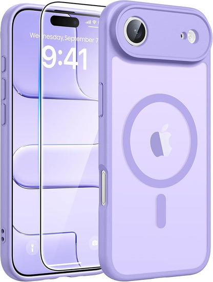 FNTCASE for iPhone Air Case: [Compatible with Magsafe] Translucent Matte Cases with [Full Camera Protection] [Screen Protector] Military Grade Shockproof Protective Phone Cover - Light Purple