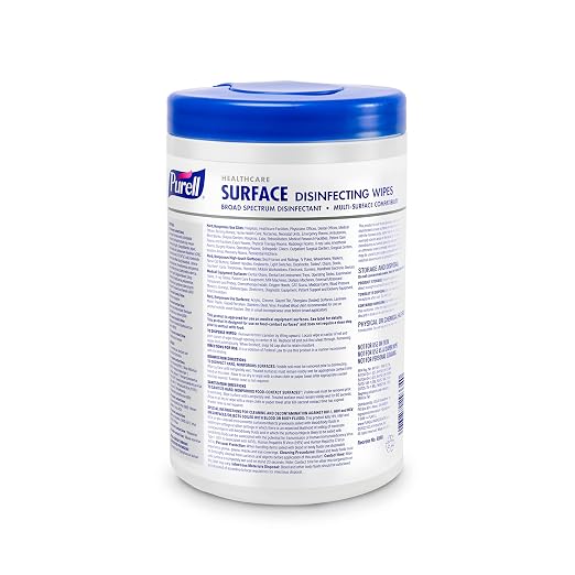PURELL Healthcare Surface Disinfecting Wipes, 110 Count Canister, 7”x 10” Wipes (Pack of 6) – 9340-06
