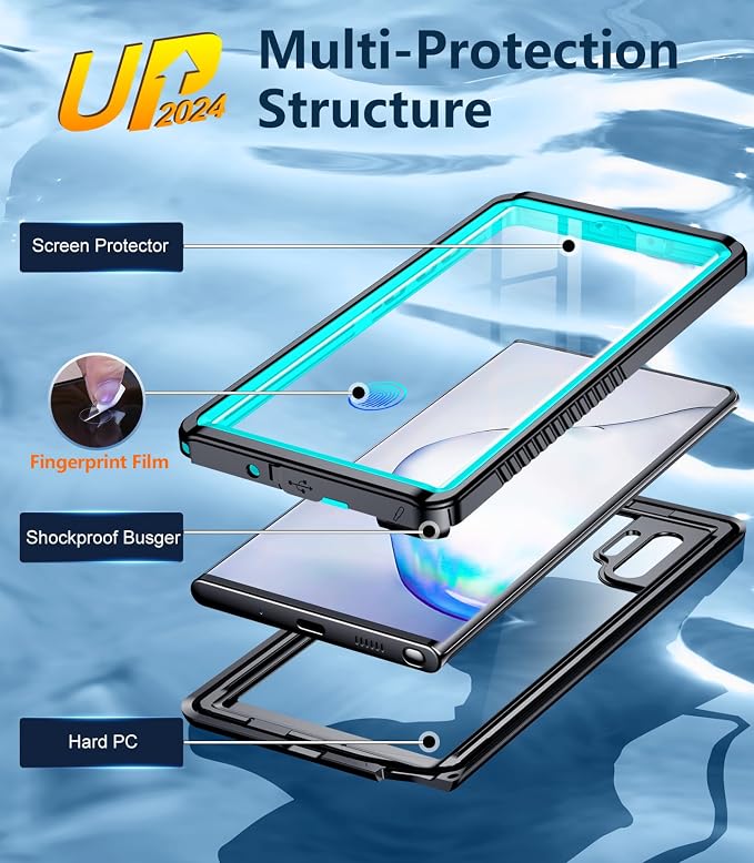 Temdan for Samsung Galaxy Note 10 Plus Case Waterproof, [Military-Grade Drop Protection] [IP68 Underwater] Full Body Heavy Duty Rugged Shock-Proof Case for Note 10 Plus 6.8''-Teal