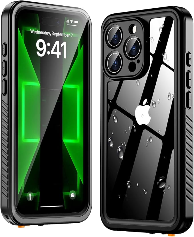 Oterkin Waterproof Case for iPhone 16 Pro Case, 360° Full Body Rugged 16 Pro Phone Cover with Built-in HD Screen & Camera Protector [12FT Military Grade Protection] Shockproof (Black)