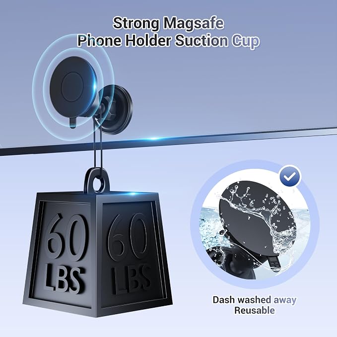 PROfezzion Magnetic Shower Mirror Phone Holder Reusable Suction Cup Phone Mount Compatible with iPhone 17 16 15 14 13 12 & All Phones, Rotating Stand for Glass Window Bathroom Kitchen, Black