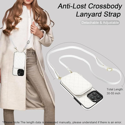 Bocasal Crossbody Wallet Case for iPhone 16 Pro Max, RFID Blocking PU Leather Zipper Handbag Purse Flip Cover, Kickstand Folio Case with Card Slots Holder Wrist Strap Lanyard 5G 6.9 Inch (White)