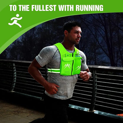 REVALI Running Vest, USA Original Patent, Zip Reflective Running Vests with 500ml Hydration Bottle, Adjustable Waistband & Breathable Material, Chest Pack Gear Phone Holder for Men & Women
