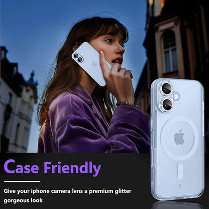 Camera Lens Protector for iPhone 17, Bling Glitter Camera Cover with 9H Tempered Glass Metal Ring, Anti-Scratch Lens Protector for iPhone 17 (Glitter - Blue)