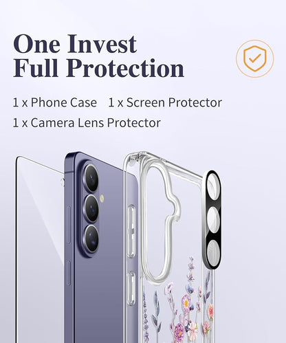 GVIEWIN for Samsung Galaxy S26 Plus Case, Clear Floral Slim Shockproof Protective Women Phone Case, Non-Yellowing, with Screen Protector&Camera Lens Protector for S26 Plus 6.7", Floratopia/Colorful