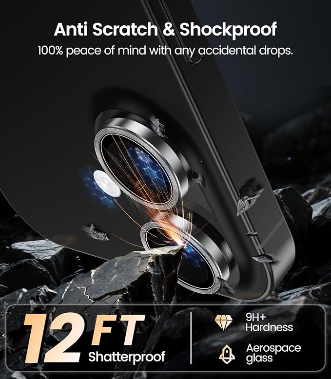 iGluz 2 Pack Anti-Reflection Camera Lens Protector for iPhone 17/16/16 Plus [98% Transmittance][1-Step Installation][Strong Adsorption] 9H Shatterproof Tempered Glass-Black