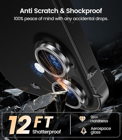 iGluz 2 Pack Anti-Reflection Camera Lens Protector for iPhone 17/16/16 Plus [98% Transmittance][1-Step Installation][Strong Adsorption] 9H Shatterproof Tempered Glass-Black