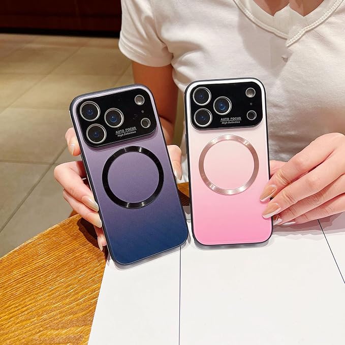 Gradient Glass-Gloss Case for iPhone 17/16/15/14/13 Series - Magnetic Case with Full Camera Lens Protector, Scratch Resistant Gradient Glass Back Cover Phone Case (White,for iPhone 16pro)