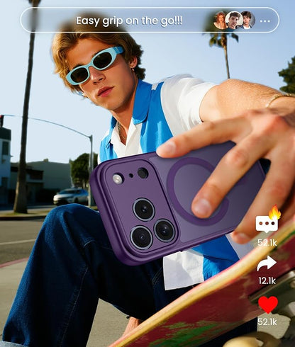 FNTCASE for iPhone 17 Pro Max Case: [Compatible with Magsafe] Translucent Matte Cases with [Full Camera Protection] [Screen Protector] Military Grade Shockproof Protective Phone Cover - Purple