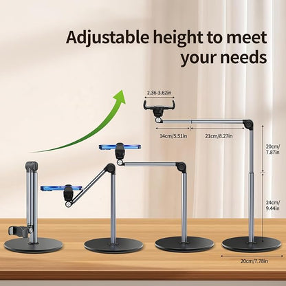 yAyusi Heavy Duty Aluminum Overhead Tripod for iPhone, 13.7 in Long Overhead Phone Mount, Flexible Articulating Arm Phone Mount for Desk for Live Streaming, Meeting, Cooking
