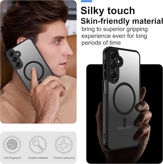 For Samsung Galaxy A16 5G Phone Case:A16 Case [Compatible with Magsafe] with 2PC Tempered Glass Screen Protector,Camera Bump Protection,Slim Frosted Translucent Soft-Touch for Galaxy A16,Matte black