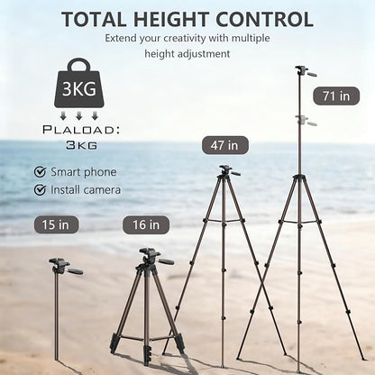 71" Camera Tripod,Lightweight Aluminum Phone Tripod with Wireless Remote, Phone Holder & Carry Bag, Portable Travel Camera Stand for Smartphones Canon Nikon DSLR Cameras, Max Load 6.6 lb (Rose Gold)