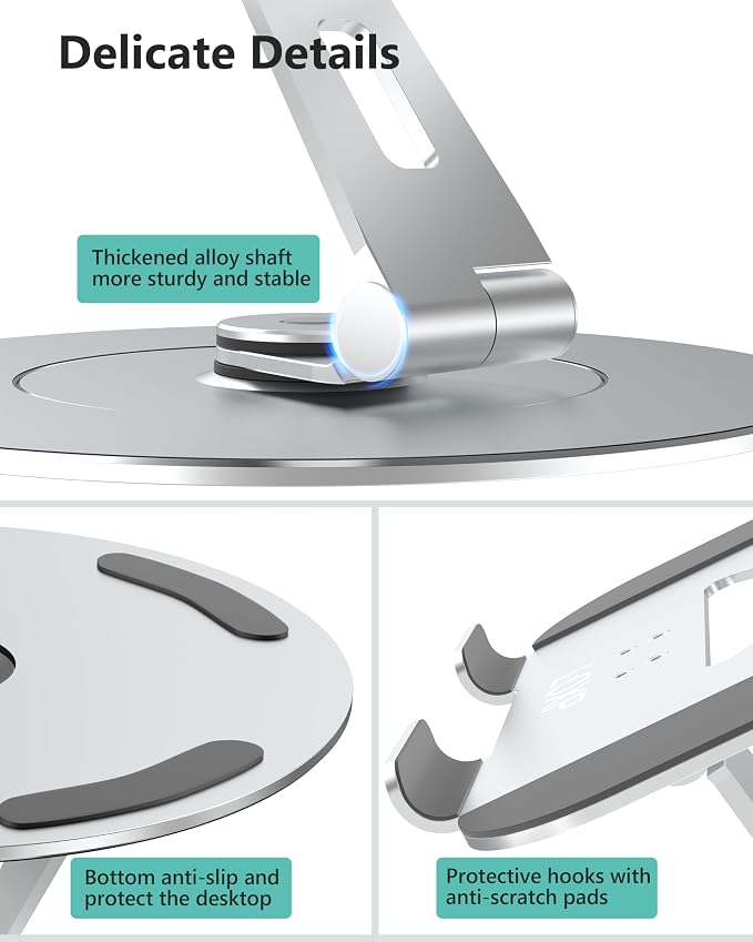 Laptop Stand with Phone Holder, Adjustable Laptop Stand, Aluminum Computer Mount Holder, Ergonomics Laptop Riser for Desk, Lectern Stand Fits MacBook, up to 17.3" All Notebooks Silver