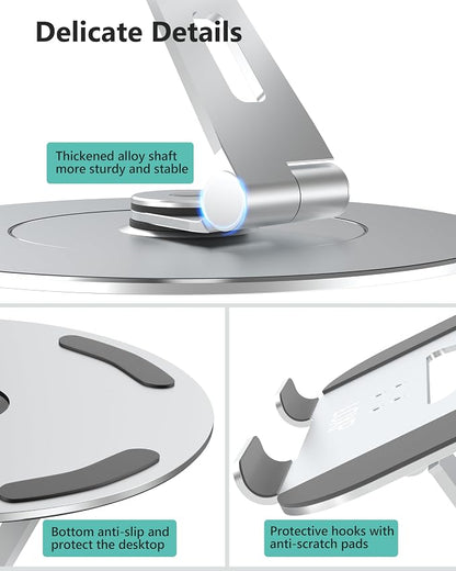 Laptop Stand with Phone Holder, Adjustable Laptop Stand, Aluminum Computer Mount Holder, Ergonomics Laptop Riser for Desk, Lectern Stand Fits MacBook, up to 17.3" All Notebooks Silver