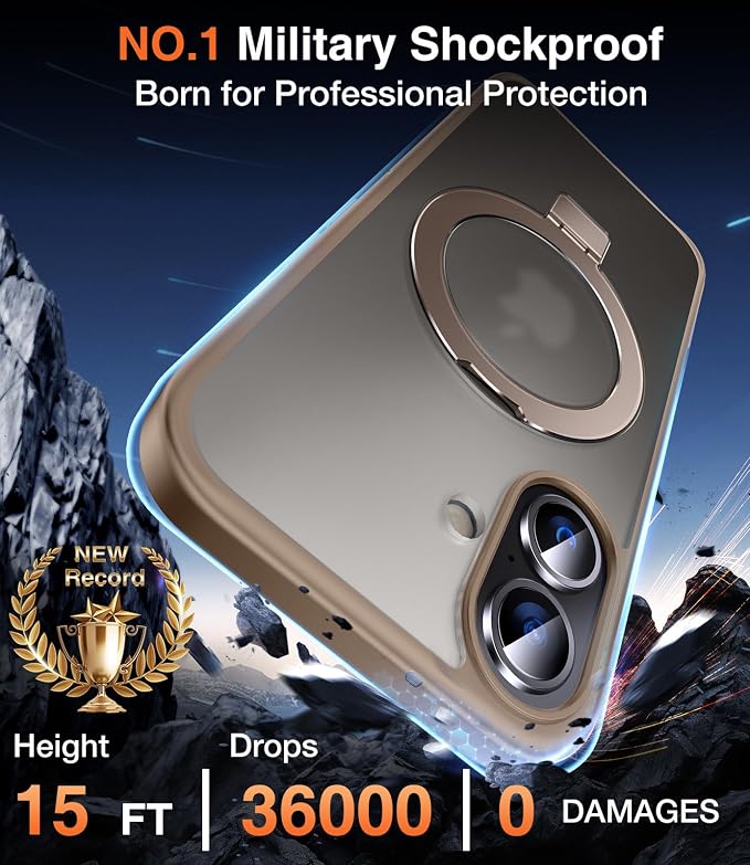 Chicfun 3-in-1 [Magnetic+Kickstand+Ring Holder] for iPhone 16 Plus Case with Stand Ring Holder,Compatible with MagSafe, Military Shockproof Kickstand Case iPhone 16 Plus Desert Titanium
